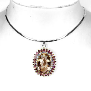 серебряное ожерелье Аметрин-Танзанит-Родолит