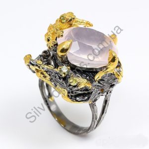 хэндмэйд серебряное кольцо с розовым кварцем