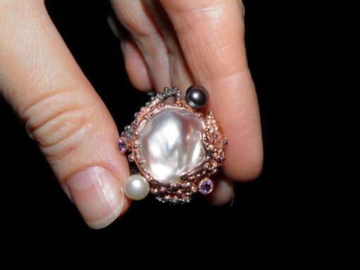 дизайнерское серебряное кольцо с барочным жемчугом