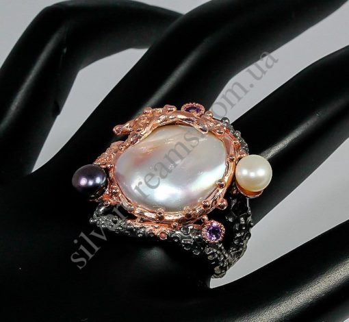 дизайнерское серебряное кольцо с барочным жемчугом
