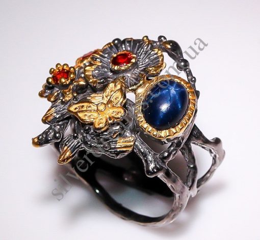 дизайнерское серебряное кольцо со звёздчатым сапфиром