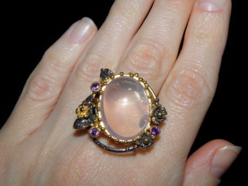 Серебряный перстень с натуральным розовым кварцем