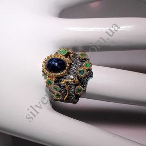 Дизайнерский серебряный перстень со звёздчатым сапфиром