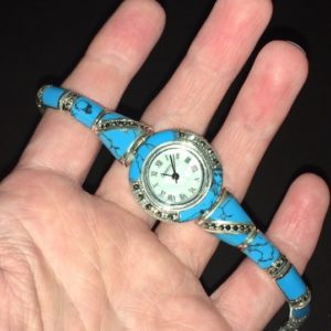 Часы-браслет с бирюзой в капельном серебре