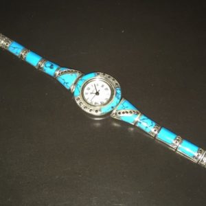 Часы-браслет из капельного серебра с бирюзой