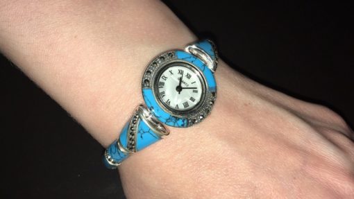 Серебряные часы-браслет с аризонской бирюзой