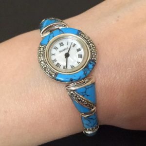Часы-браслет с бирюзой в капельном серебре
