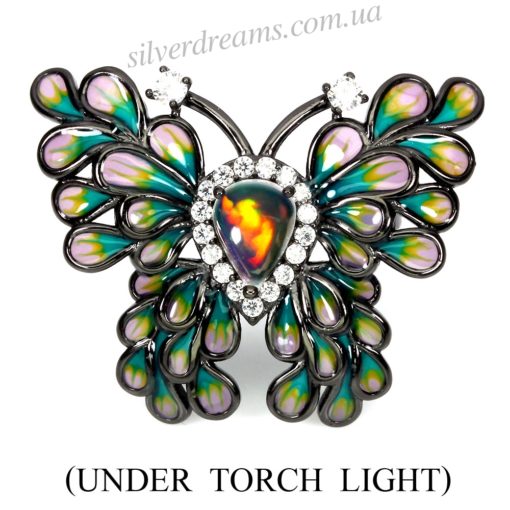Кольцо бабочка с опалом и цветной эмалью