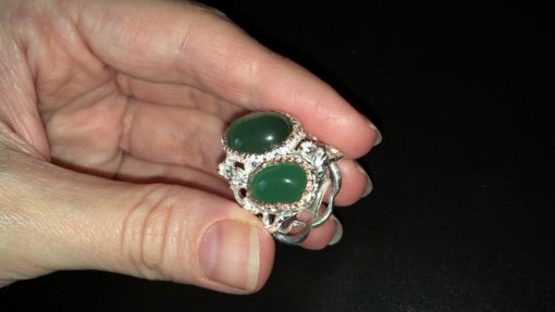 Дизайнерское кольцо с зелёным агатом в серебре