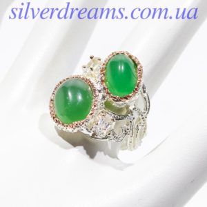 Серебряный перстень с зелёным агатом