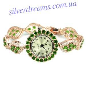 Серебряные часы-браслет с хромдиопсидом