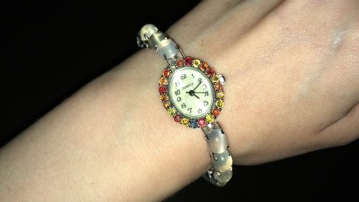 Серебряные часы-браслет с лунным камнем кошачий глаз