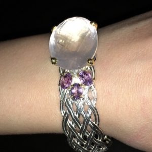 Дизайнерский серебряный браслет с розовым кварцем