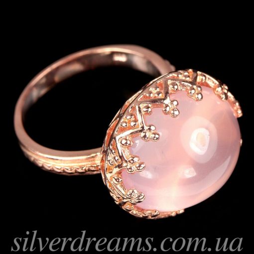 Серебряное кольцо Корона с розовым кварцем
