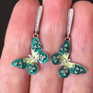 Серебряные серьги бабочки с цветной эмалью