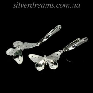 Серебряные серьги Бабочки с цветной эмалью