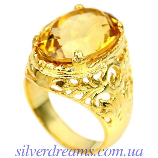 Серебряный перстень с крупным цитрином