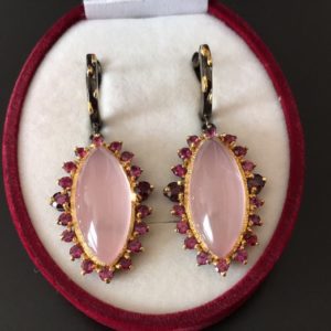 Серебряные серьги Розовый кварц & Родолит