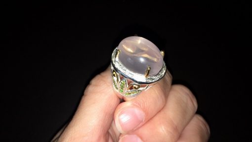 Серебряный перстень с натуральным розовым кварцем