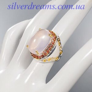 Серебряное кольцо Розовый Кварц & Гранат