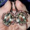 Серьги серебро природный зелёный аметист (празиолит) и родолит