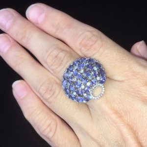 Коктейльное кольцо серебро танзанит