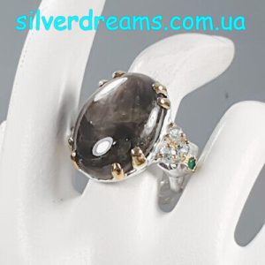 Кольцо серебро натуральный звёздчатый сапфир