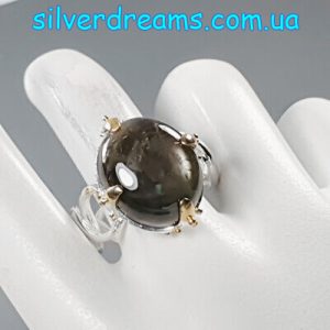 Кольцо серебро чёрный звёздчатый сапфир