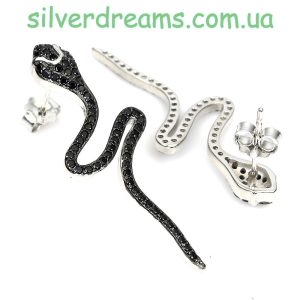 Серьги змеи серебро шпинель