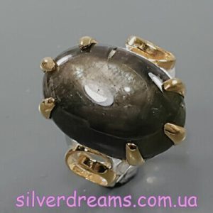 Перстень серебро натуральный звёздчатый сапфир