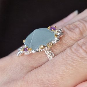 Кольцо серебро натуральный аквамарин
