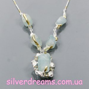 Ожерелье серебро натуральный аквамарин
