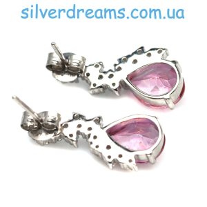 Серьги серебро натуральный розовый топаз