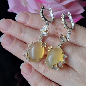 Серьги серебро натуральный жёлтый опал