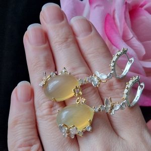 Серьги серебро природный жёлтый опал