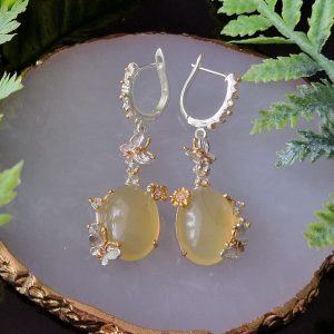 Серьги серебро натуральный жёлтый опал