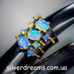 Кольцо серебро натуральный голубой опал