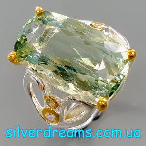 Перстень серебро натуральный зелёный аметист