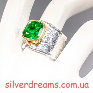 Кольцо серебро натуральный зелёный топаз