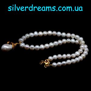 Ожерелье серебро натуральный жемчуг и рубин