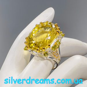 Кольцо серебро натуральный лимонный кварц