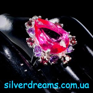 Кольцо серебро натуральный розовый топаз