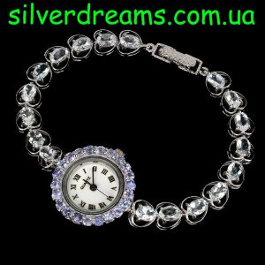 Браслет часы серебро натуральный аквамарин и танзанит