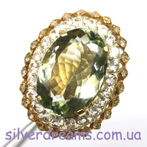Перстень серебро натуральный зелёный аметист (празиолит)