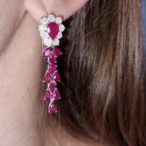 Серьги серебро природный опал и рубин