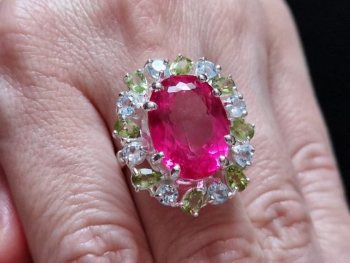 Перстень серебро натуральный розовый топаз