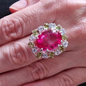 Кольцо серебро природный розовый топаз