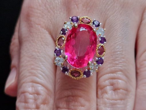 Коктейльное кольцо серебро натуральный розовый топаз