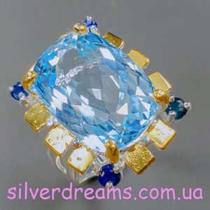 Кольцо серебро природный голубой топаз
