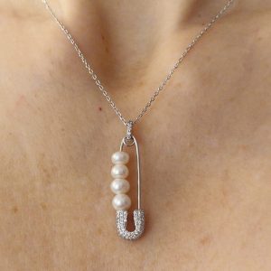 Ожерелье булавка серебро природный жемчуг